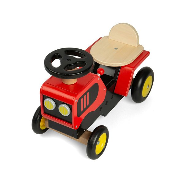 Bigjigs Toys Wooden Ride On Red Tractor - Squeaky Horn & Moveable Gear Stick