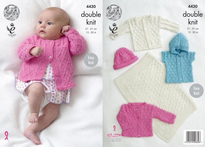 King Cole Cottonsoft Knitting Pattern 4430, Blankets, Waistcoats, Headwear, Jackets for Baby, 12 inch - 20 inch - Advanced