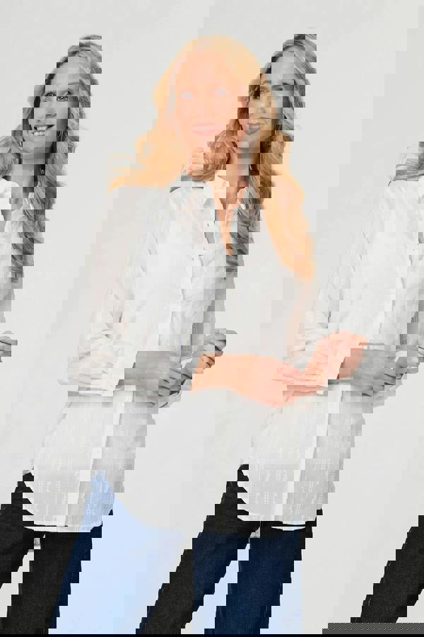 White | Embroidered Long Sleeve Textured Shirt