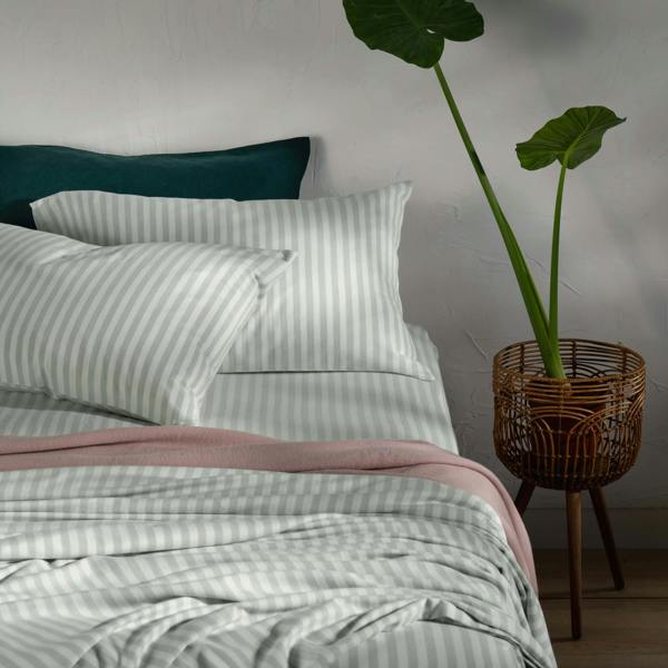 Soak&Sleep Misty Green Herringbone Stripe Cotton Duvet Sets