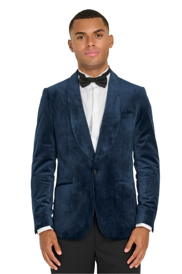 Harry Brown London Leo Velvet Tuxedo Dinner Jacket with Shawl Lapel Detail - Navy