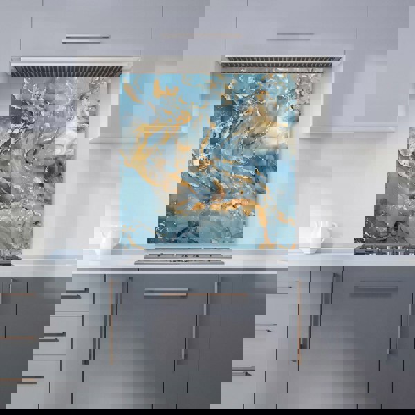 Warren Reed - Designer Azure And Gold Marble Effect Kitchen Splashback