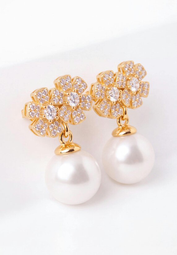 Latelita Bouquet And Pearl Drop Earrings Gold
