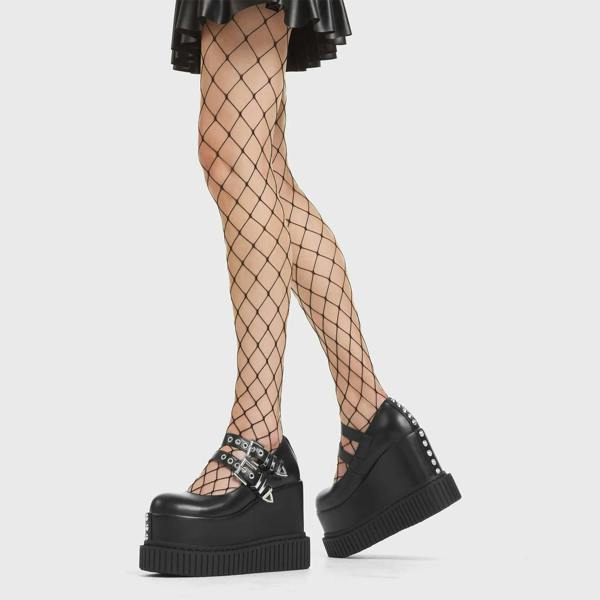 Lamoda Menace Black PU Chunky Platform Creeper Shoes Bold Stylish Footwear