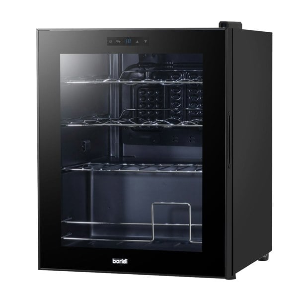 16 Bottle Freestanding Wine Cooler Fridge & Metal Shelves - LED BLACK & GLASS - LoopsDirect