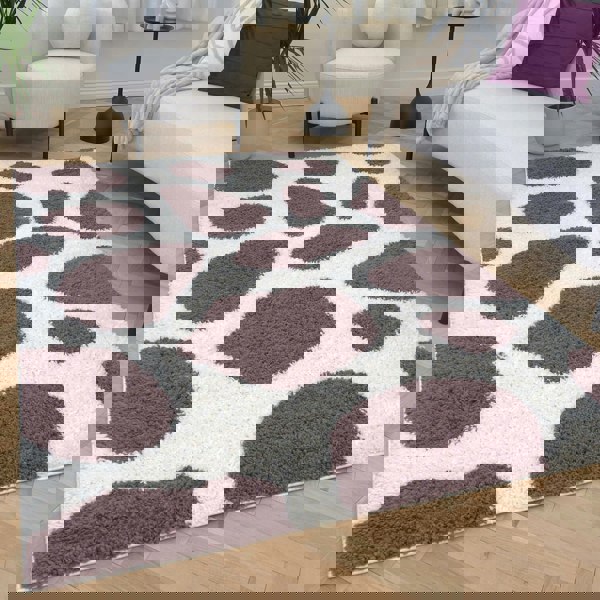 Moodi Shaggy Purple rug, underfloor heating, abstract design | THE RUGS
