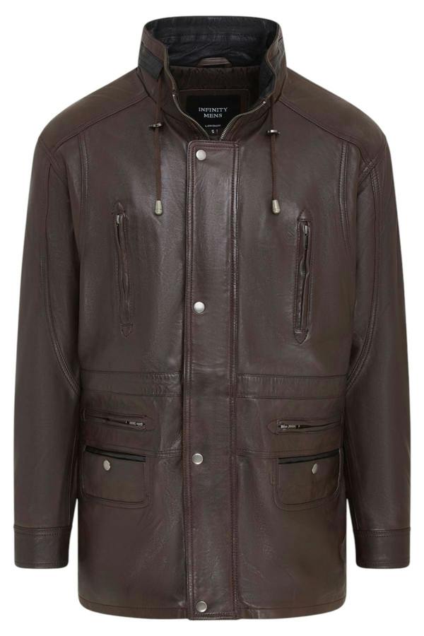 Infinity Leather Mens Soft Italian Leather Parka Coat-Winnipeg