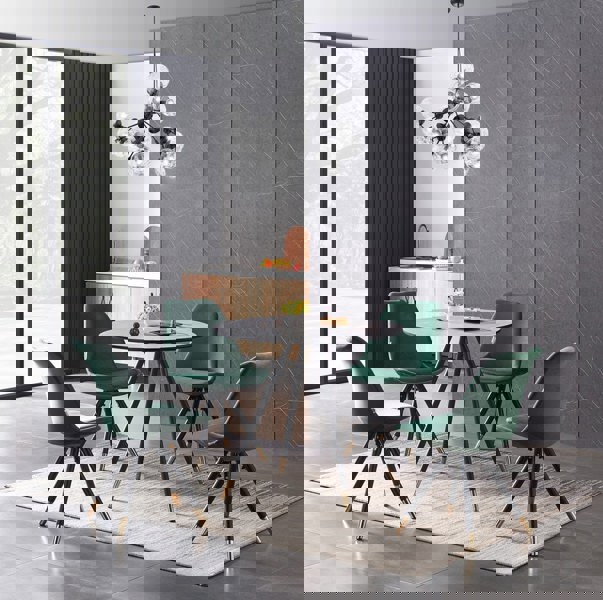 Life Interiors Dorchester Lux Dining Table 4 or 6 – Modern Round Table with Durable Powder-Coated Black Metal Legs,