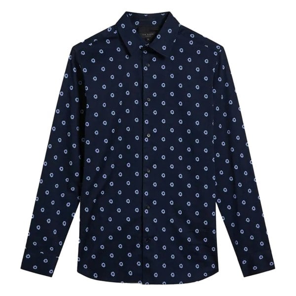 Ted Baker Mens KYME Ditsy Floral Long-Sleeved Shirt - Navy