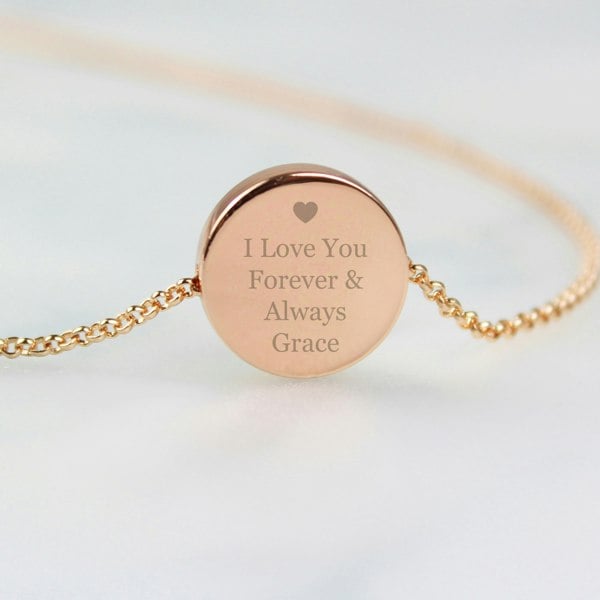 Personalised Memento Company Personalised Heart Rose Gold Toned Disc Necklace