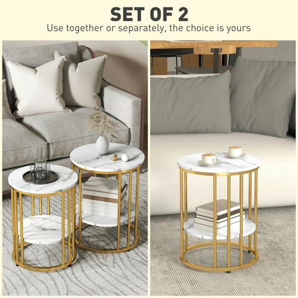 Wyld Haus Veco Metal And Marble Effect White And Gold Tone Set Of 2 Coffee Tables