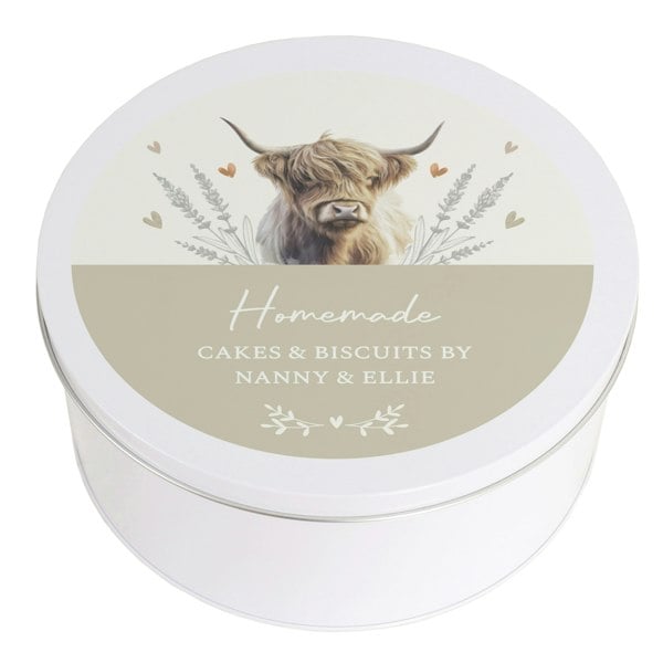 Personalised Memento Company Personalised Highland Cow Cake Tin