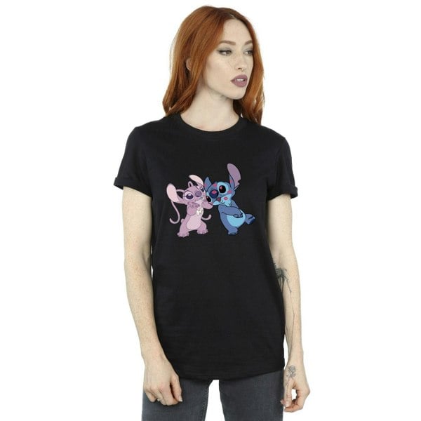 Disney Womens/Ladies Lilo & Stitch Kisses Cotton Boyfriend T-Shirt - Black