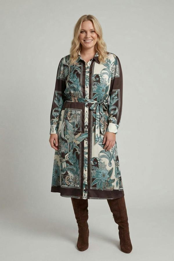 Black | Curve Long Sleeve Printed Maxi Dress