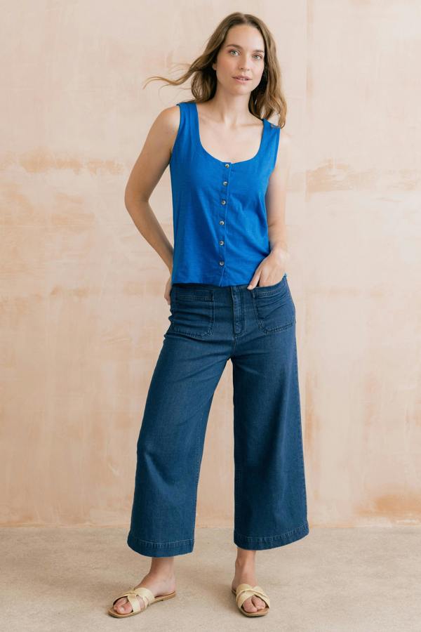 Lily & Me Pier Organic Cotton Jersey Button Vest Cobalt