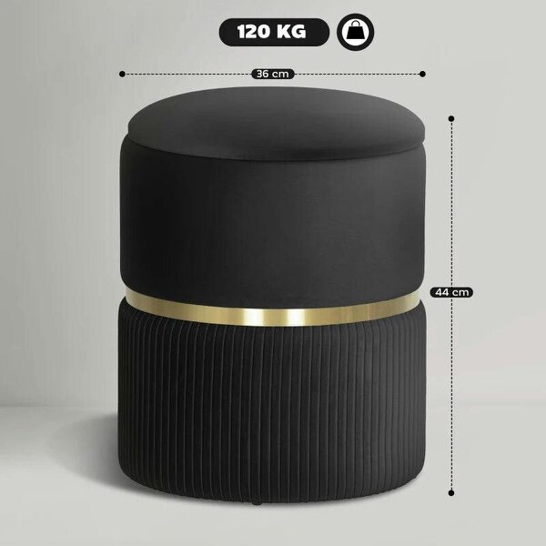 Velvet-Feel Storage Ottoman - Black