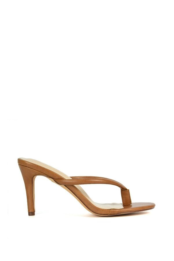 XY LONDON Stiletto High Heel Mules With Thong Strap - Brown
