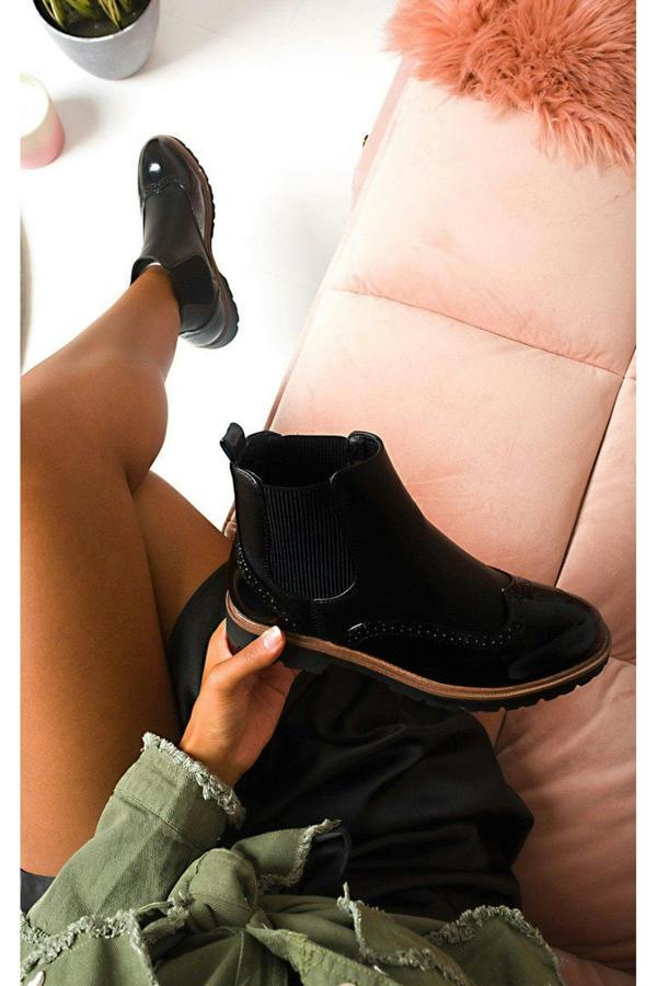 Kensie Faux Leather Brogue Chelsea Boots - Black