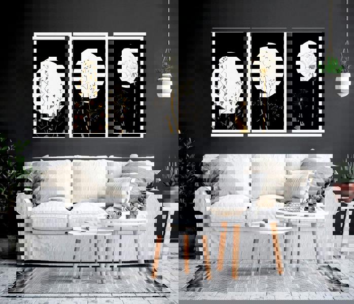 Black wall art for living room | set of 3 wall art prints