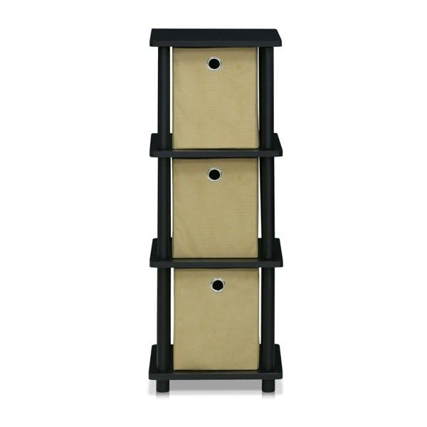 WALPLUS Space-Saving /BK/BR Turn-N-Tube 3 Tier Shelf with Bins, Blackwood/Black/Brown for Small Spaces - SKU 17052BKW
