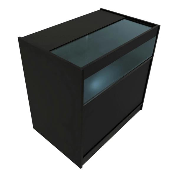 Luna LED shop counter set in sleek black, featuring a glass top and illuminated display area for showcasing products
