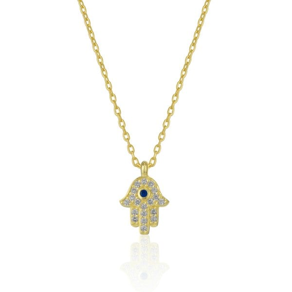 Spero London Hamsa Hand Necklace Sterling Silver With Blue Stone