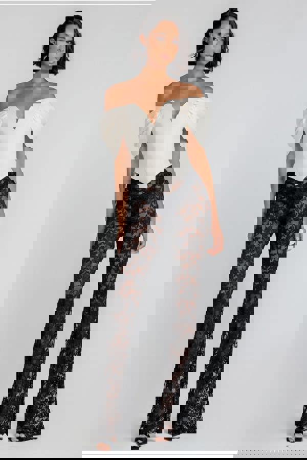 Bootcut Scalloped Lace Trouser - Black TR389