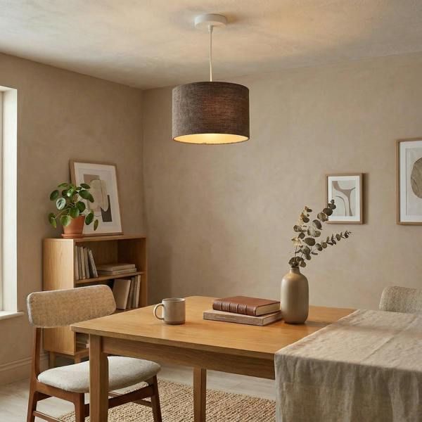 Designer Bobbled and Textured Linen Lamp Shade in Chocolate Brown Image 7