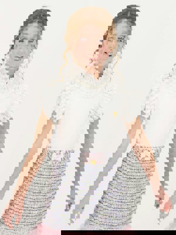 Angels Face Girls Pearlee Pleated Pearl Collar Top in White