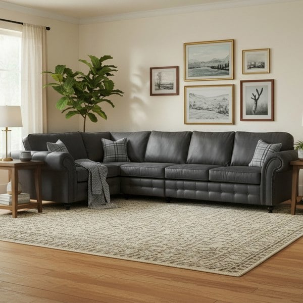 Furnishings For Less Oakland Long 5 Seater Leather Corner Sofa Chesterfield Style