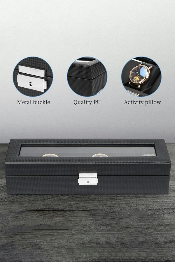 SHEONLY Elegant Faux Leather Watch Display Case with 6 Slots Watch Storage Case