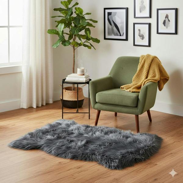 Faux Rabbit Fur Rug Dark Grey 60x90cm