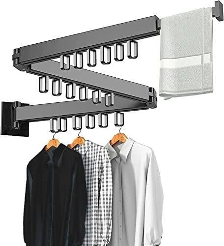 HYGRAD BUILT TO SURVIVE Clothes Drying Rack Wall Mounted Clothes Drying Airer Rack, Retractable Fold Away Laundry Drying Rack Outdoor & Indoor