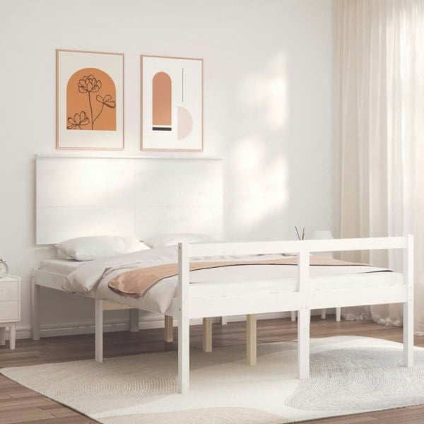 Berkfield Bed Frame with Headboard White Small Double Solid Wood