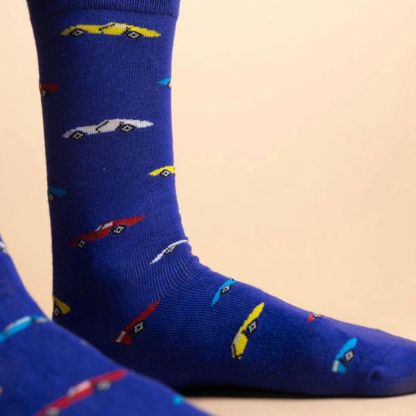 SWOLE PANDA Classic Car Bamboo Socks, Blue