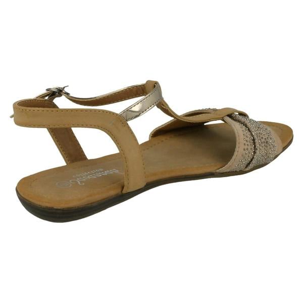 Savannah Ladies Savannah T-Bar Beaded Bow Vamp Sandals