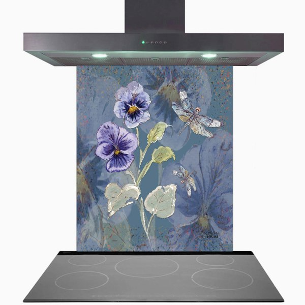 Claire Louise - Designer Powder Bloom Pansies Glass Kitchen Splashback