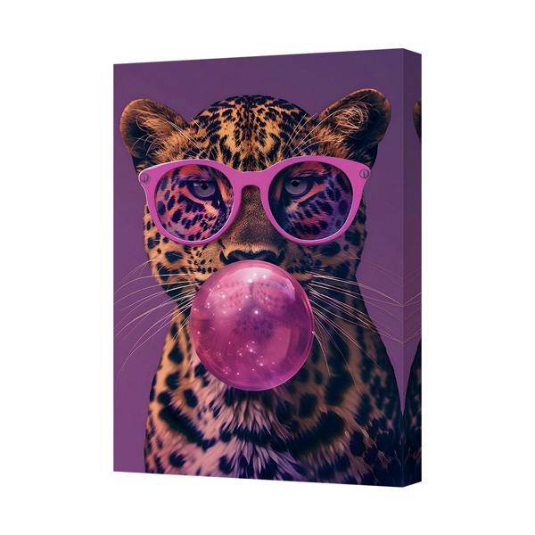 Benjamin Tate Design Leopard Portrait Canvas Wall Art With Pink Sunglasses And Bubble Gum