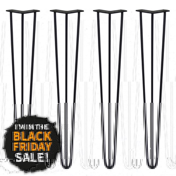 SkiSki 4 x 28" Hairpin Legs - 3 Prong - 10mm - Black