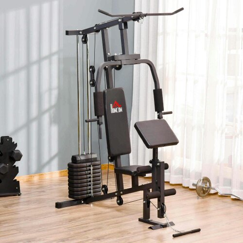 HOMCOM Multi Gym Machine, 45KG Weight Stack, Chest Press & Leg Developer, Black