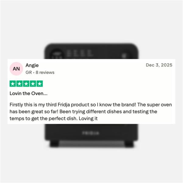 On December 3, 2025, Angie gave the Fridja f66 Super Oven - 15L Digital Air Fryer Oven a 5-star review, praising its PFAS-free construction and versatile convection cooking for many dishes.