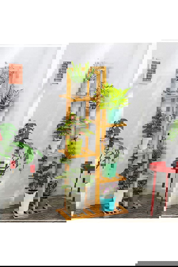 Living and Home Rustic Wooden 5-Tiered Potted Plant Stand