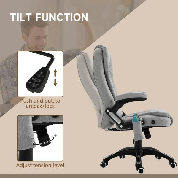 Light grey fabric ergonomic office chair with tilt function control and headrest