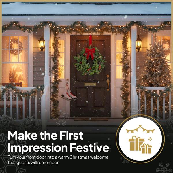 60cm Green Fir Christmas Wreath with Berries and Pine Cones, PE Artificial Door Decoration image 4