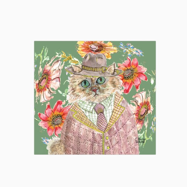 Claire Louise - Designer Cottage Floral Cat Glass Kitchen Splashback