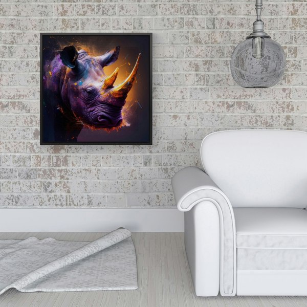 Warren Reed Golden Rhino Face Splash Art Framed Canvas