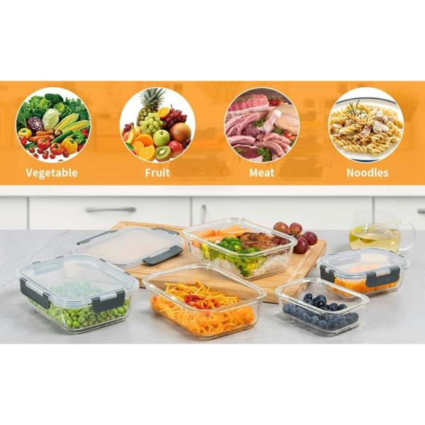 Dyzi 10 Pack Glass Food Storage Containers Airtight Locking Lids 7.05L Set