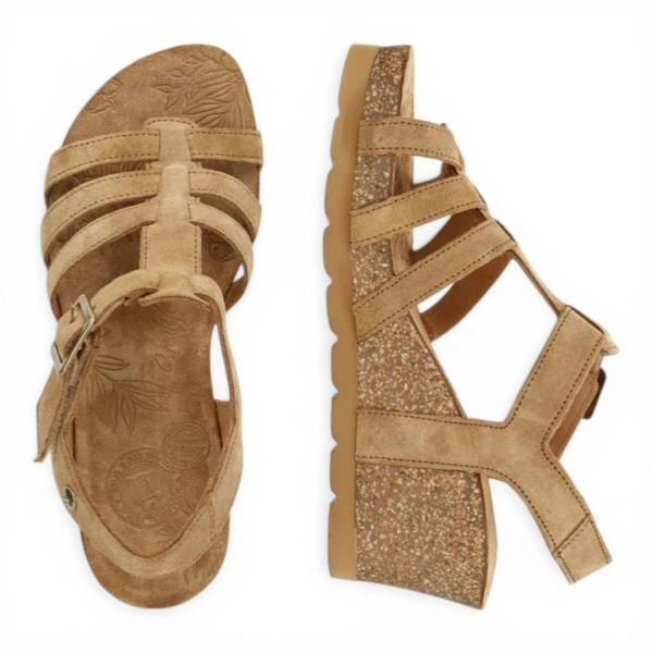 Panama Jack Women's Wedge Heel Bark Brown Suede Leather Sandals - Vero B1