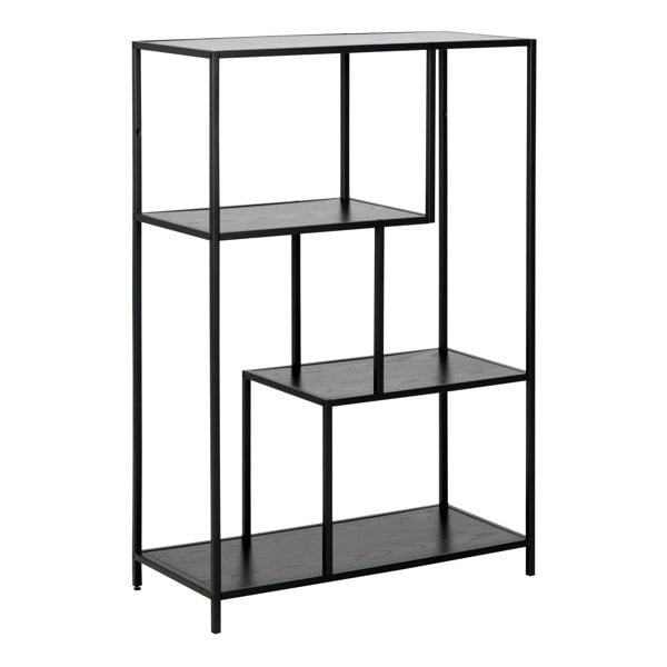 Furniture To Go Seaford Black Metal Asymmetrical Bookcase with 3 Black Shelves
