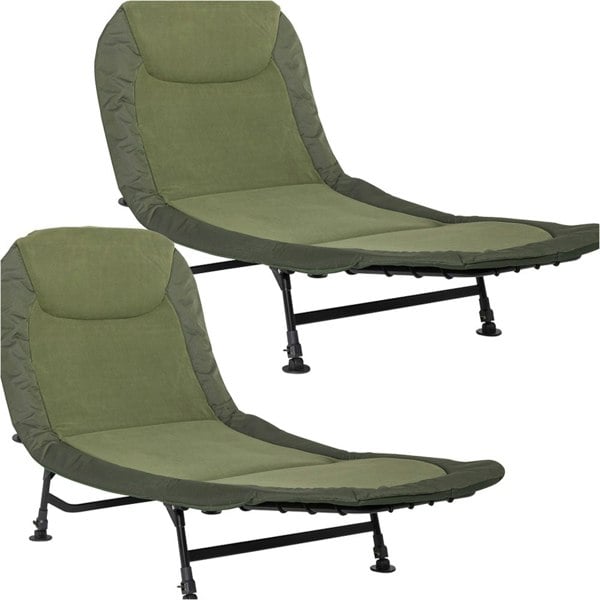 2 PACK Adjustable Fleece Camping & Fishing Bedchair - Pillow & Levelling Feet 